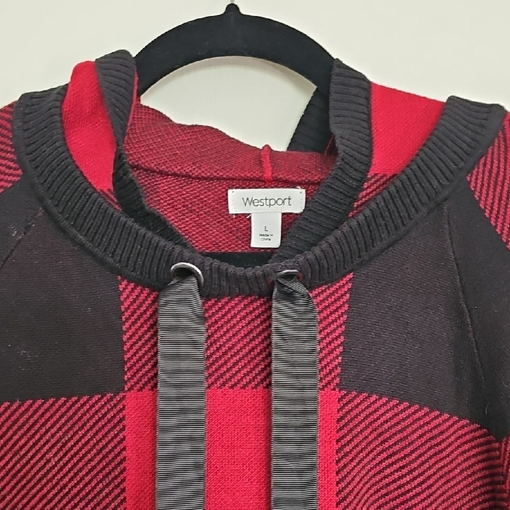 Westport Red and Black Plaid Hoodie with Drawstring - Picture 3 of 6